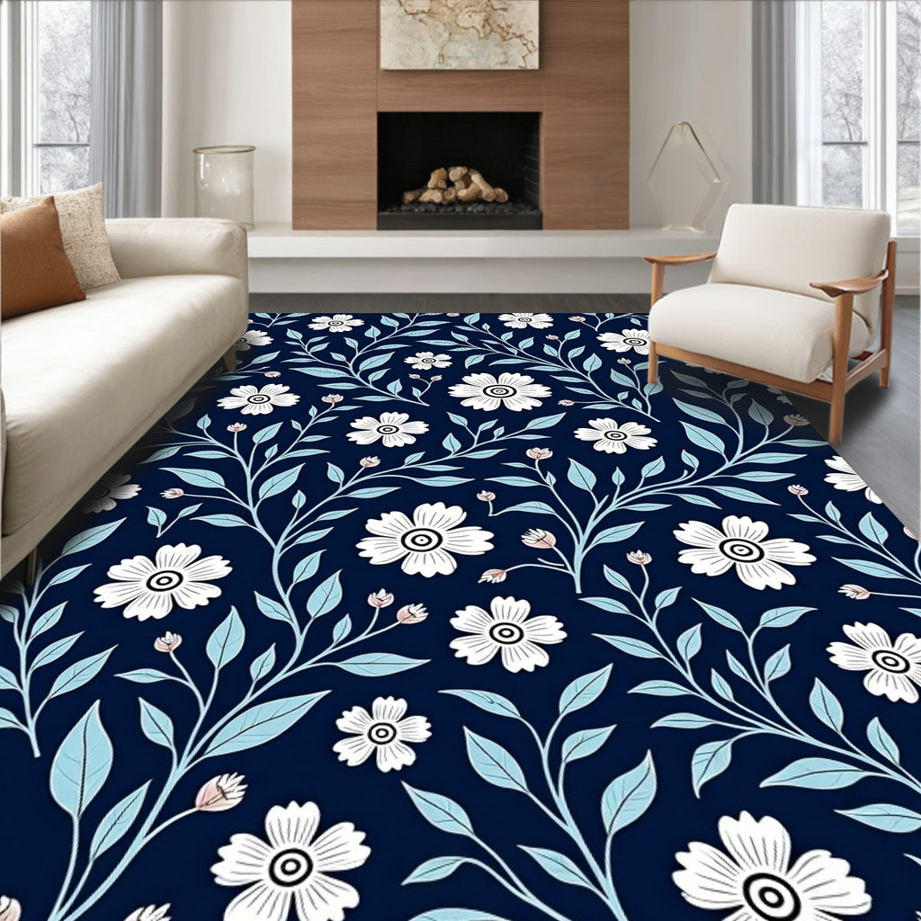 Classic Floral Pattern on Navy Rug