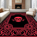 Bold Crimson Skull Ornate Frame Rug