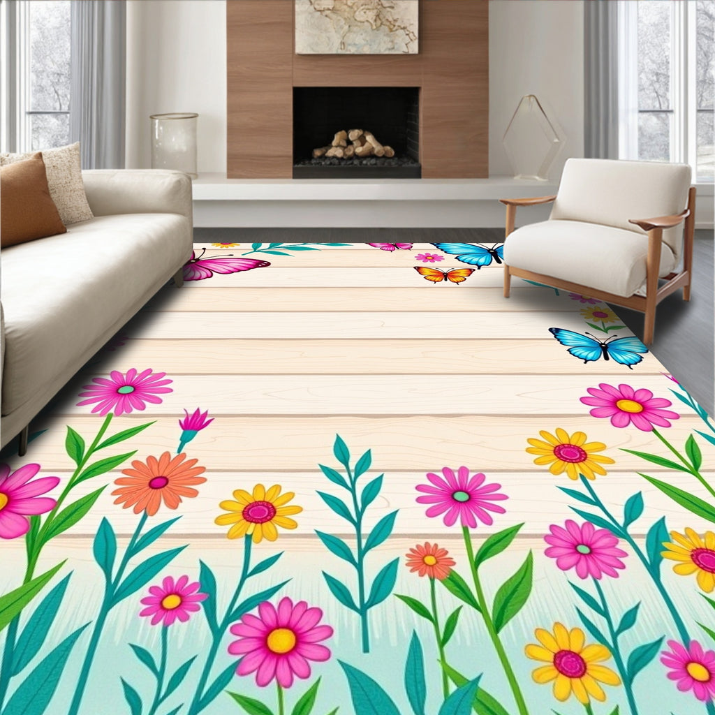 Colorful Butterflies and Flowers Garden Rug