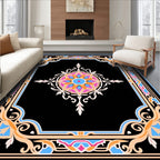 Vibrant Floral Medallion Frame Design Rug