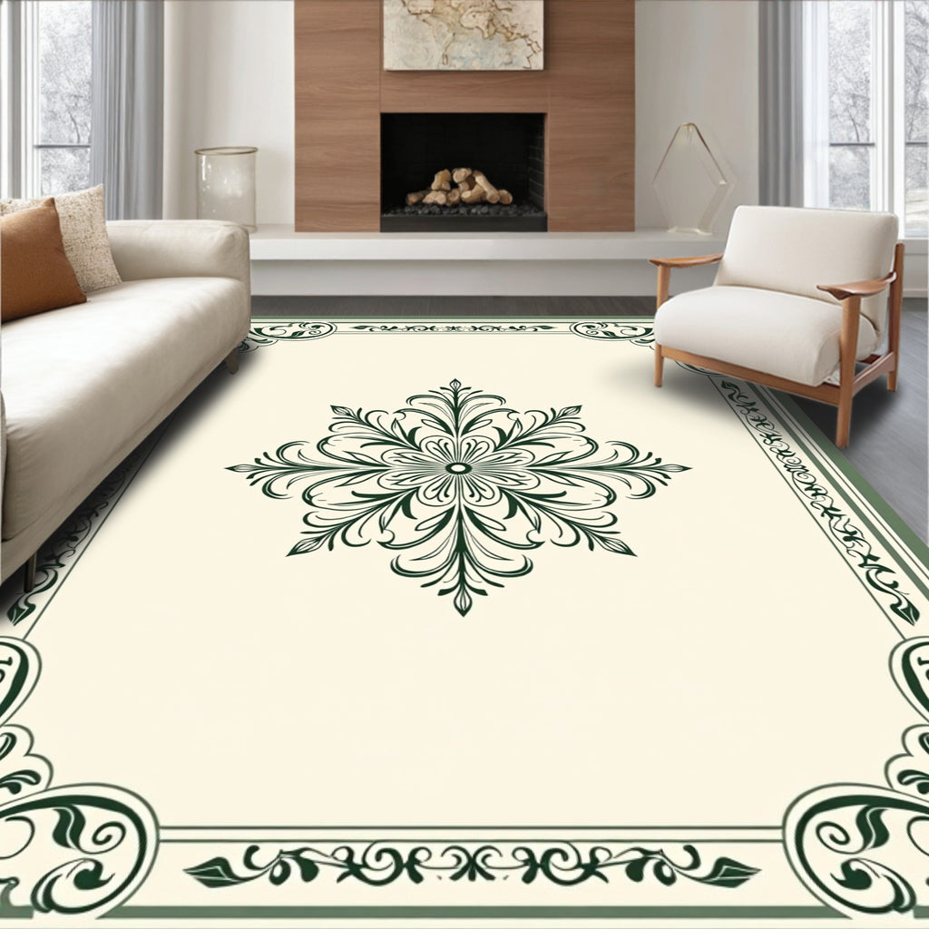 Elegant Floral Scrollwork Border Design Rug
