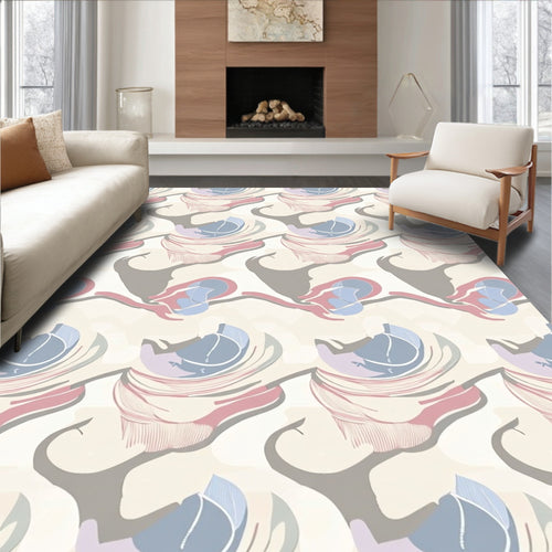 Abstract Pink Blue Gray Swirl Pattern Rug