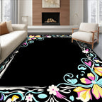 Vibrant Floral Swirls Border Pattern Rug