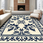 Classic Blue Cream Floral Medallion Rug