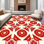 Red Geometric Starburst Mandala Pattern Rug