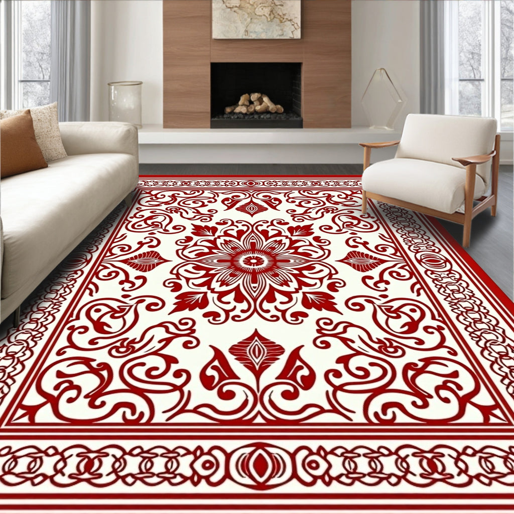 Ornate Red Floral Medallion Design Rug