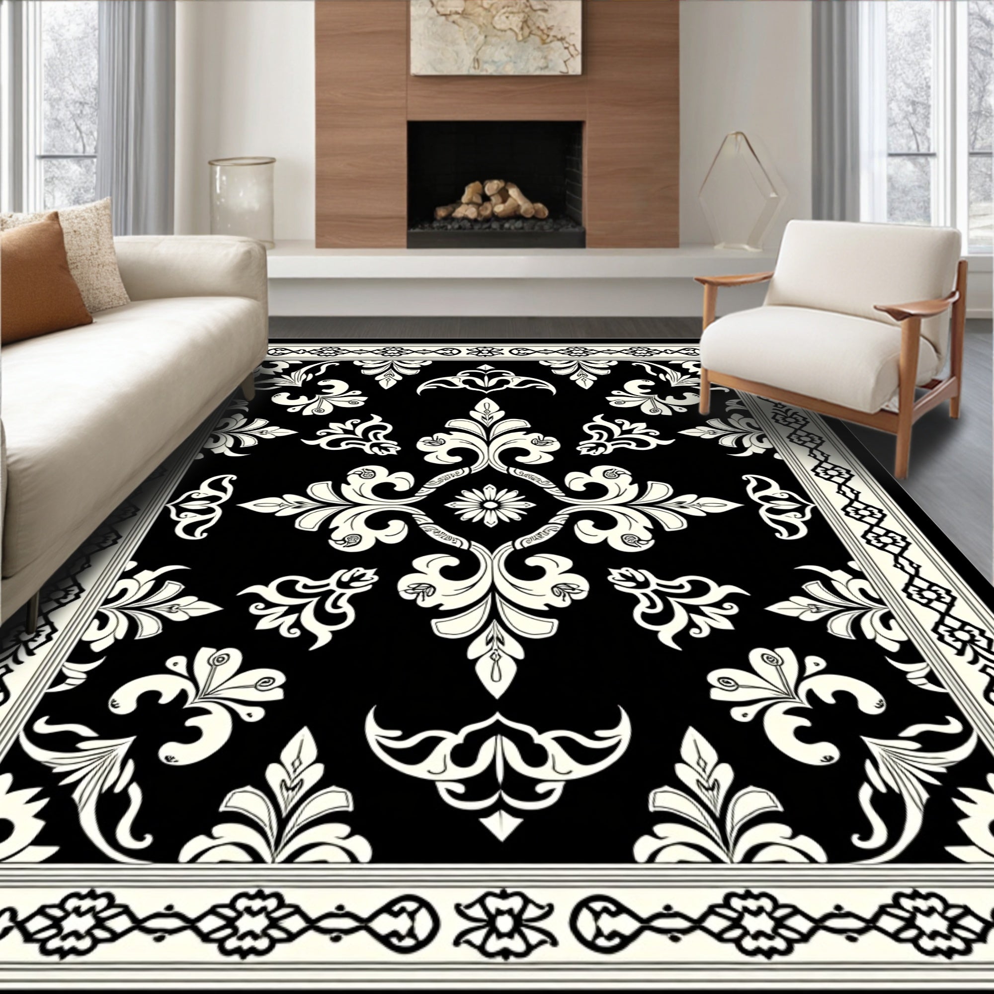 Classic Floral Scrollwork Pattern Design Rug