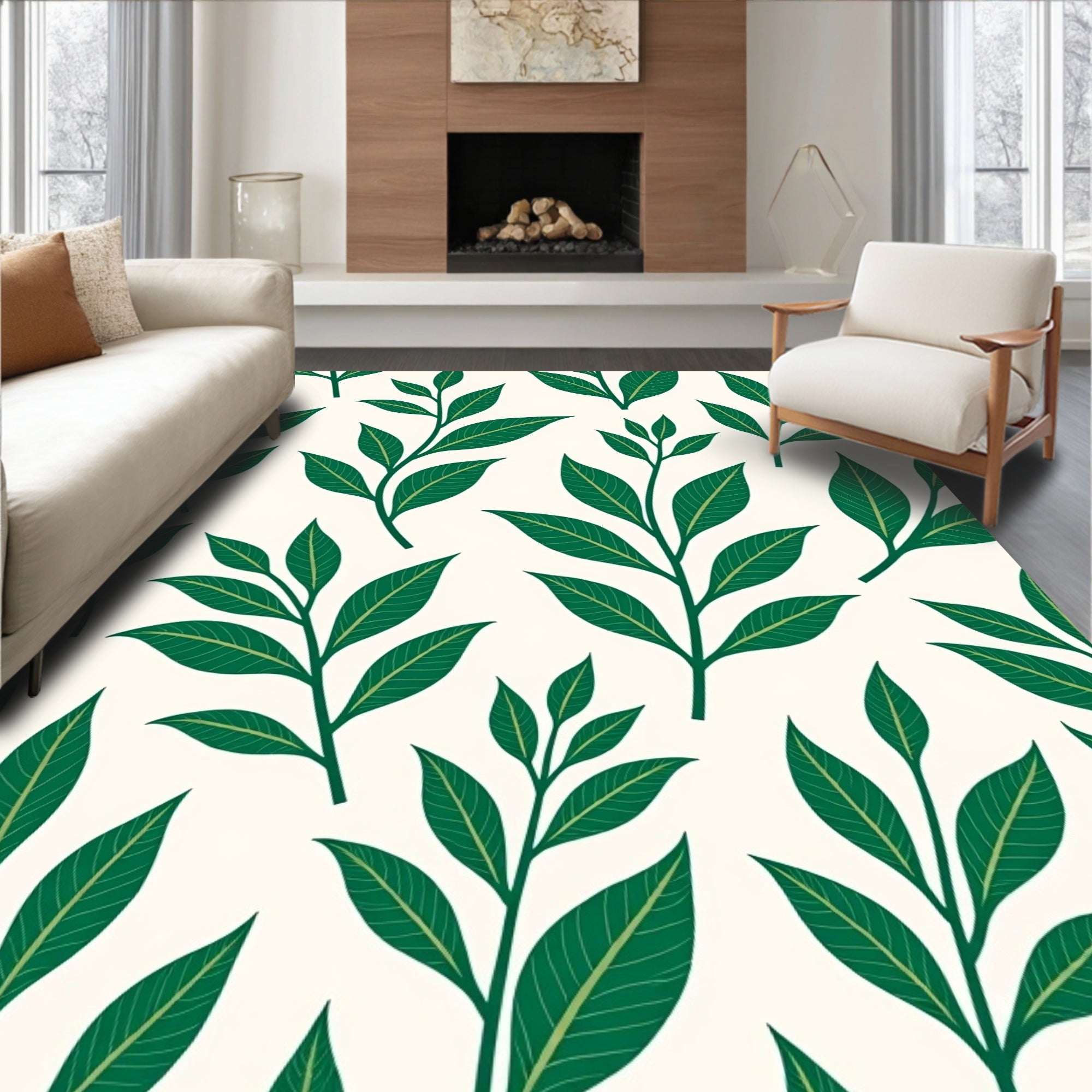 Green Leaf Botanical Pattern Rug