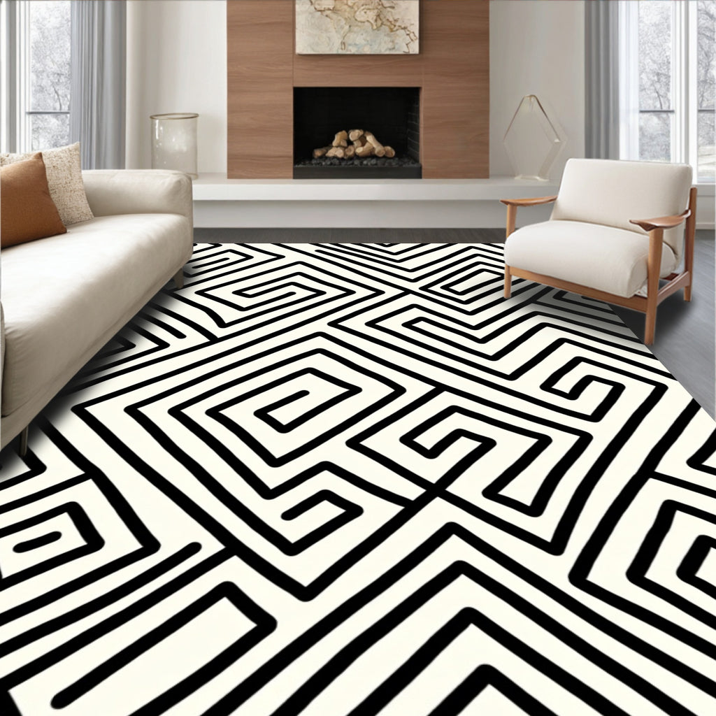 Black and White Maze Pattern Rug