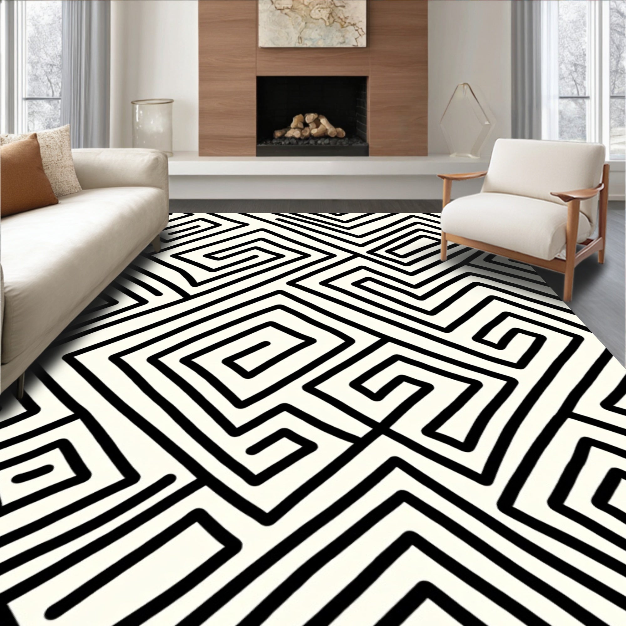 Black and White Maze Pattern Rug