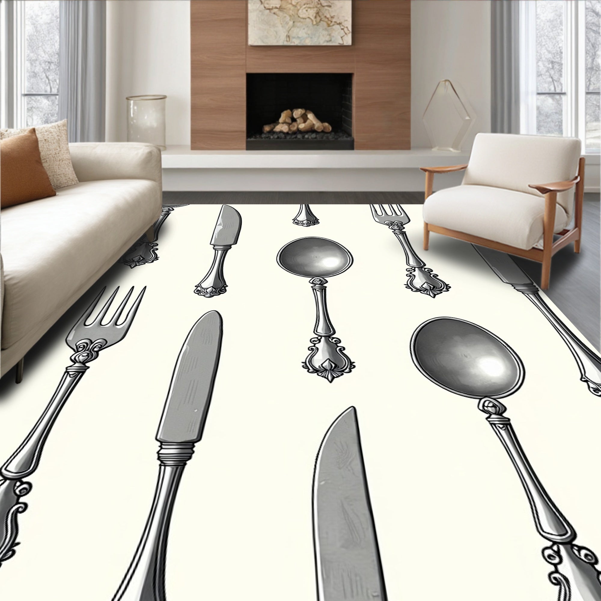 Ornate Silver Cutlery Collection Rug