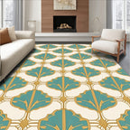 Teal Gold Art Deco Fan Pattern Rug