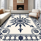 Navy Blue Floral Medallion Border Rug