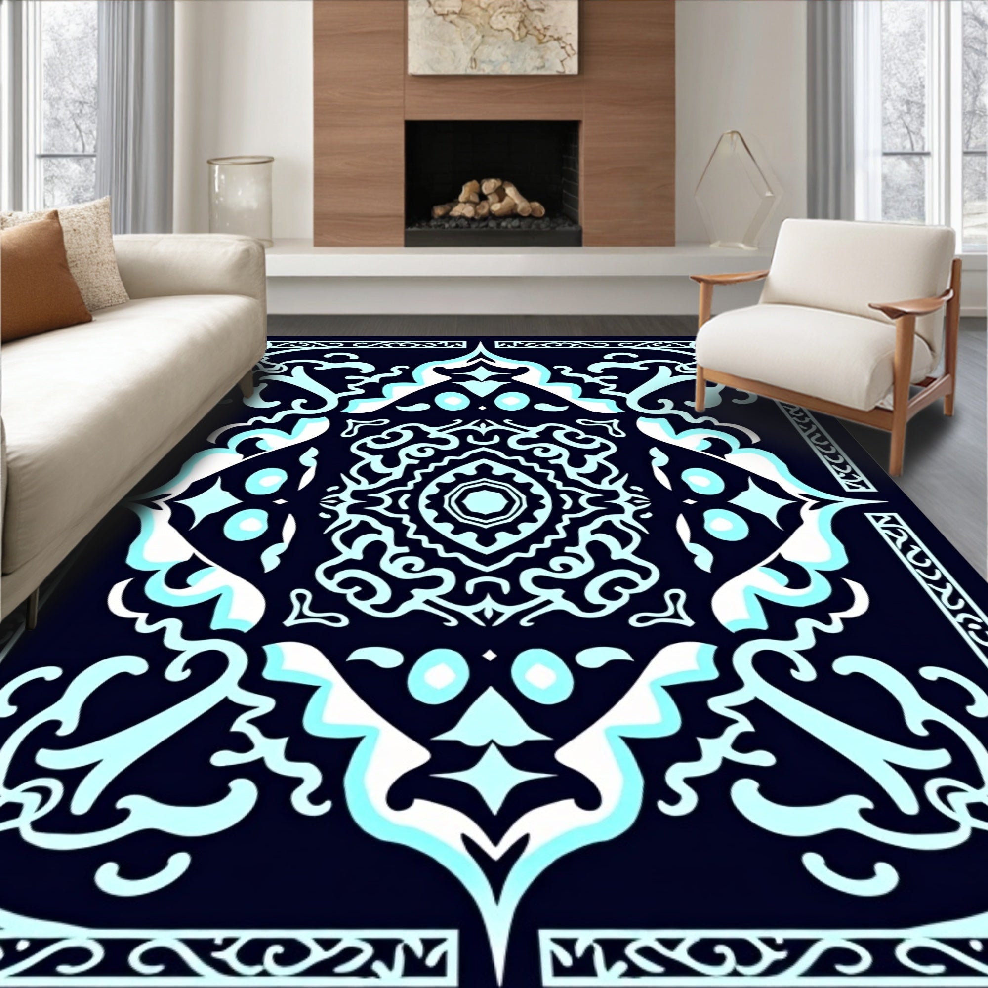 Classic Intricate Floral Symmetry Pattern Rug