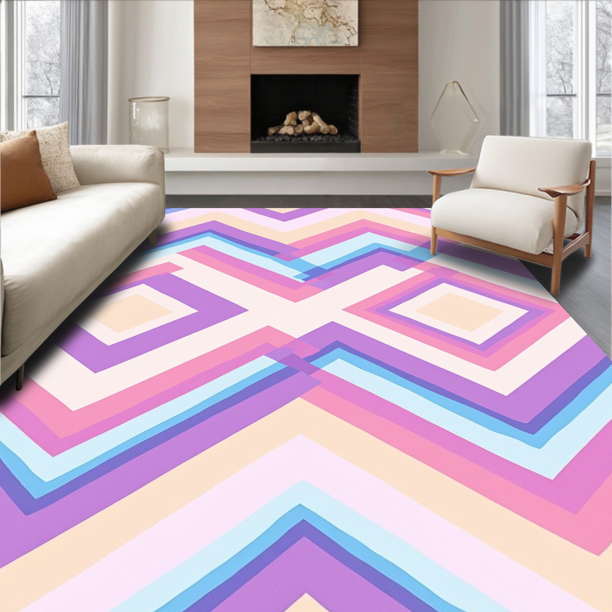 Geometric Pastel Chevron Design Rug