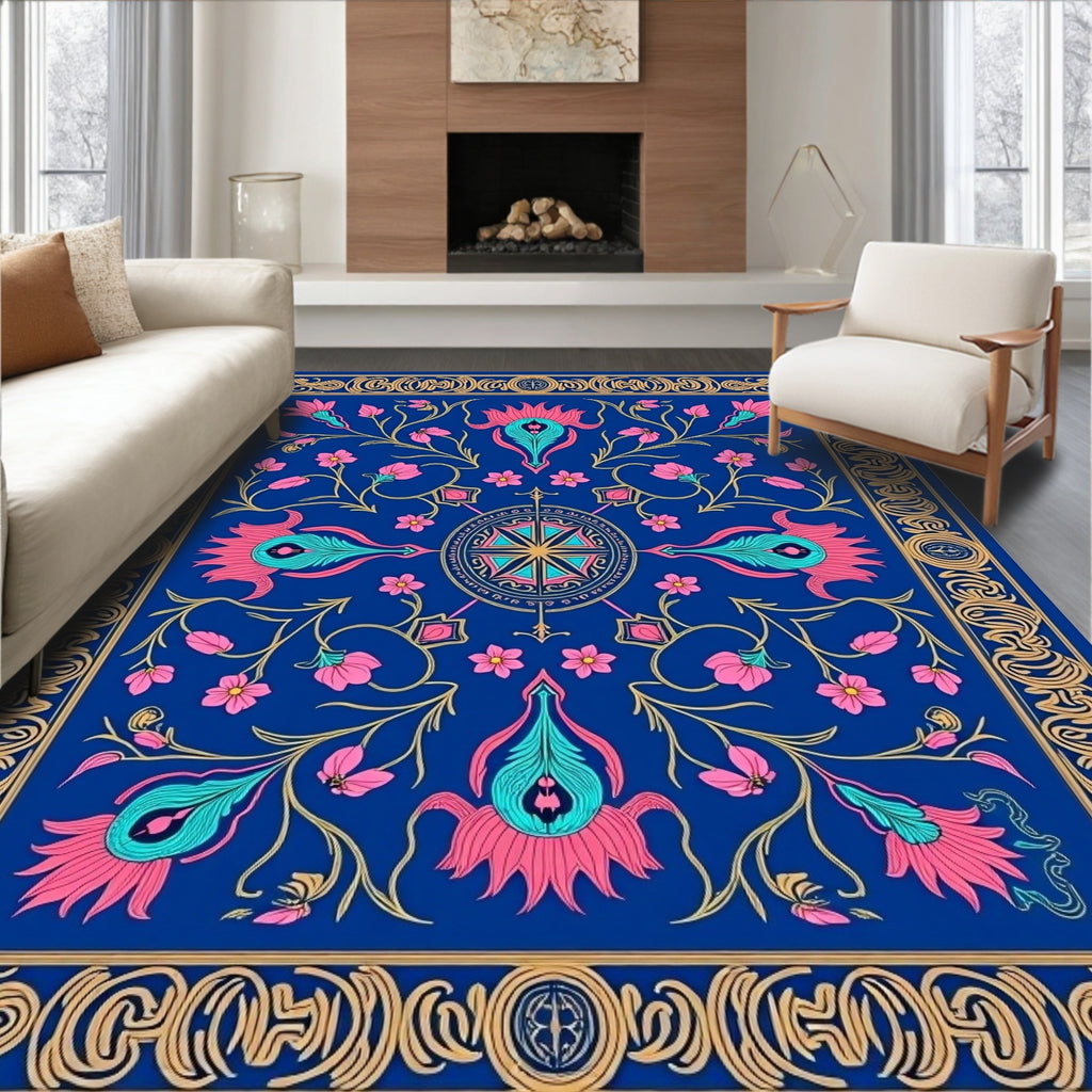 Vibrant Floral Vines Border Design Rug