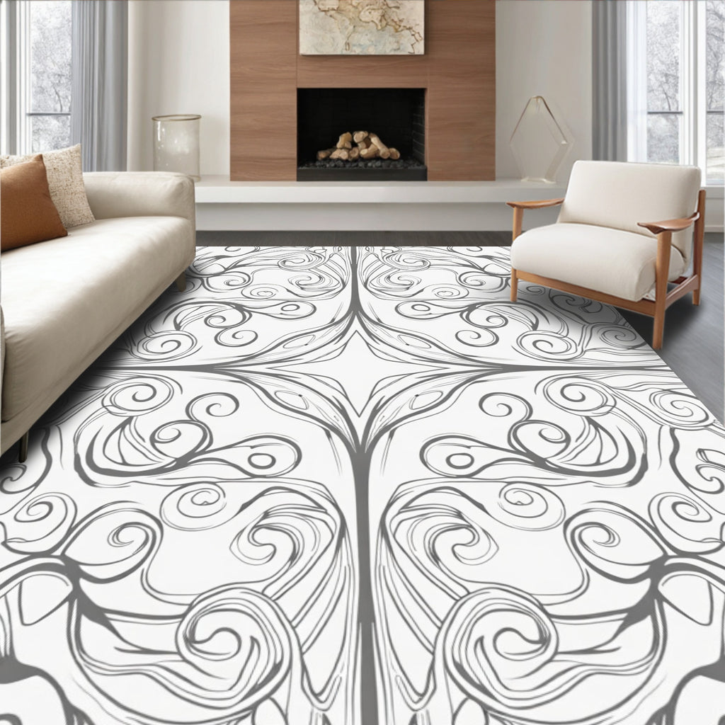 Elegant Swirl Floral Line Art Design Rug