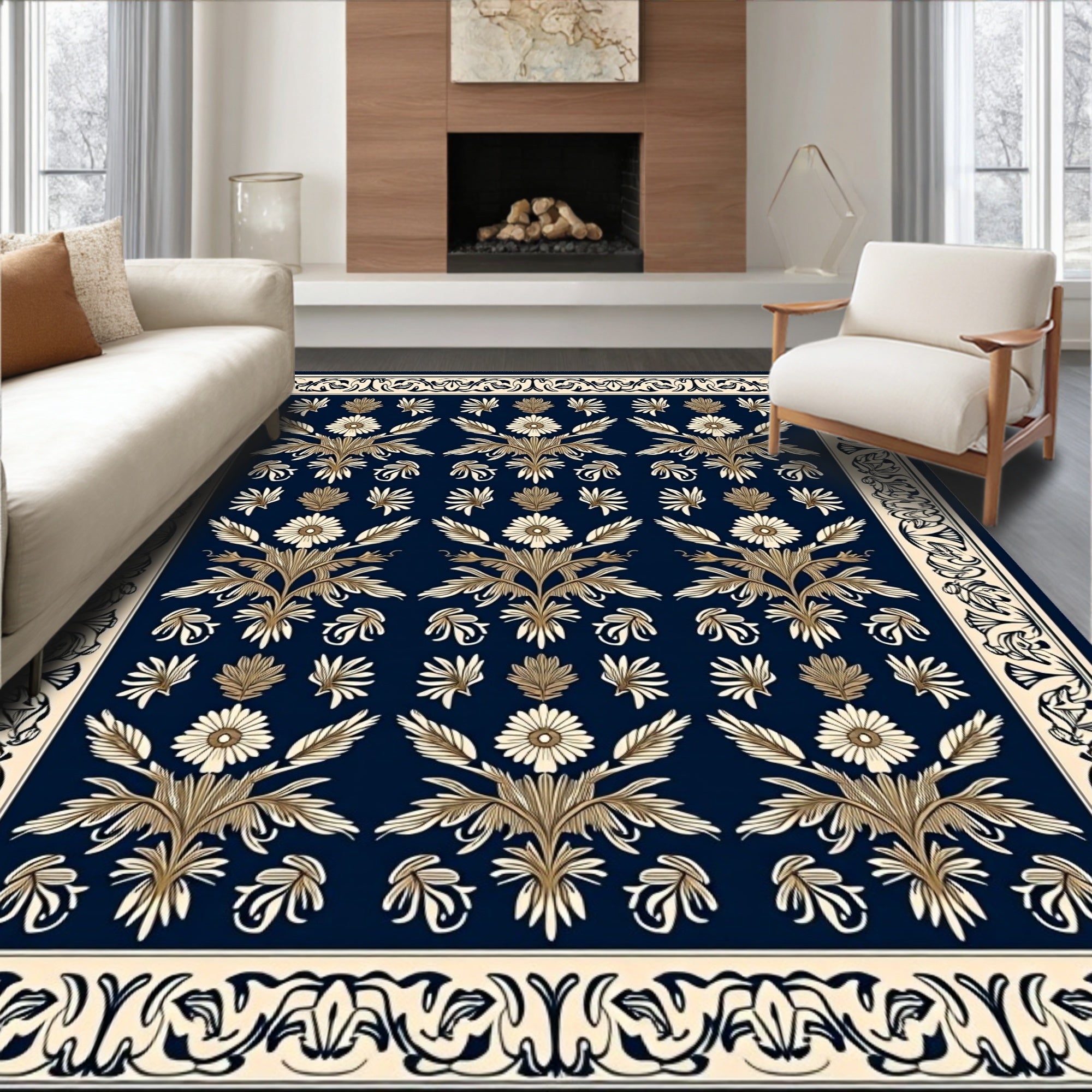 Classic Floral Medallion Navy Rug