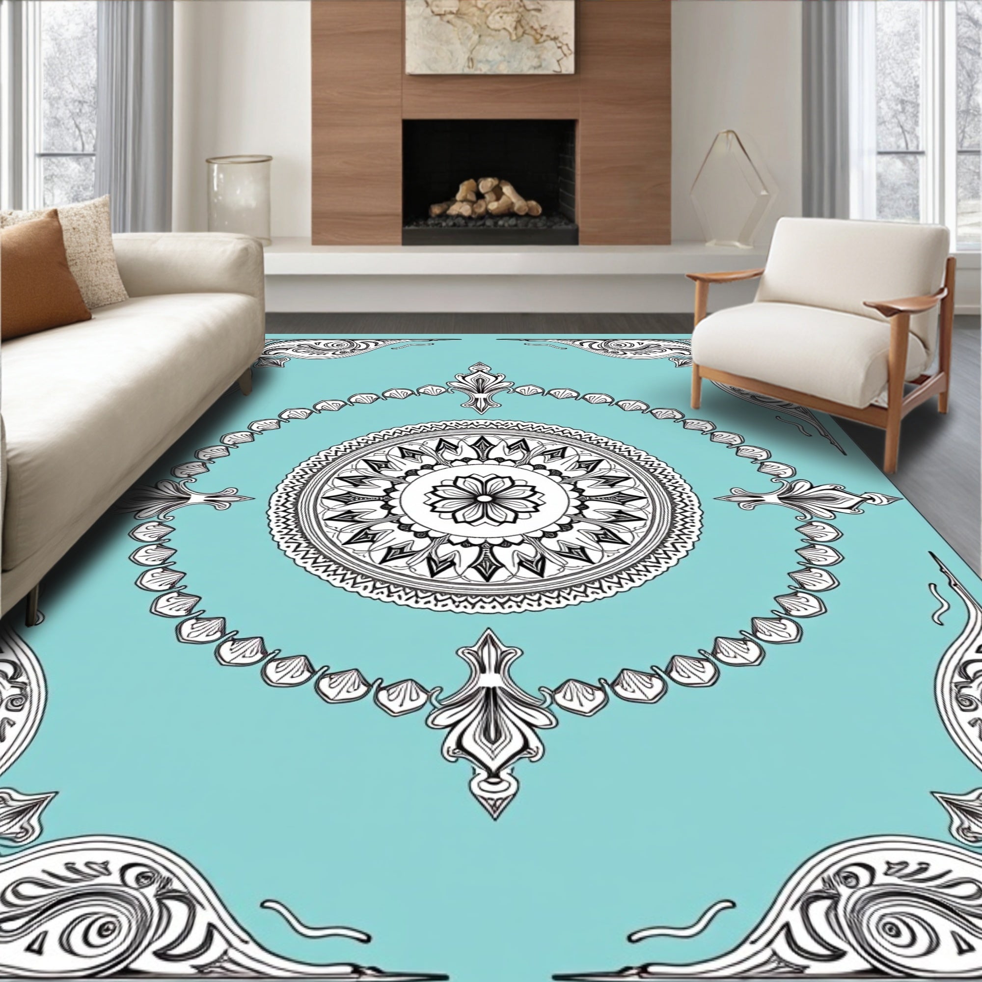 Elegant Mandala Floral Geometric Design Rug