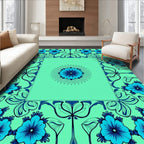 Floral Frame With Central Sunburst Design Rug