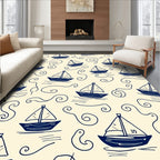 Nautical Sailboat Swirl Pattern Rug