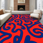 Bold Blue Wavy Red Pattern Rug