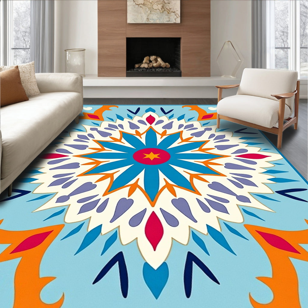 Azure Mandala Floral Pattern Rug