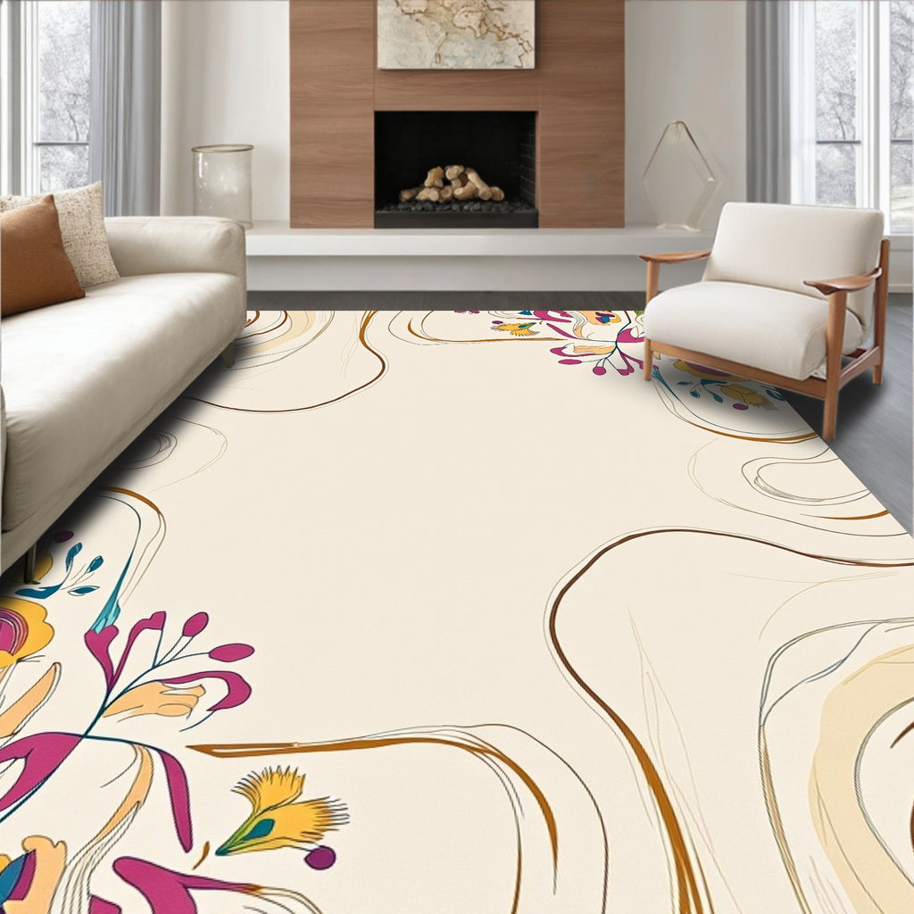 Whimsical Floral Abstract Swirl Design Rug