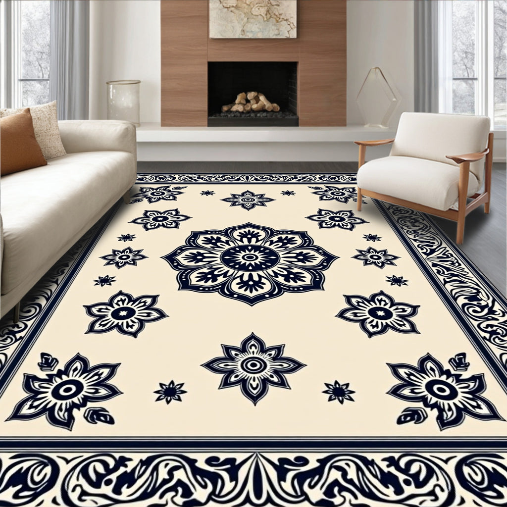 Elegant Floral Medallion Border Design Rug