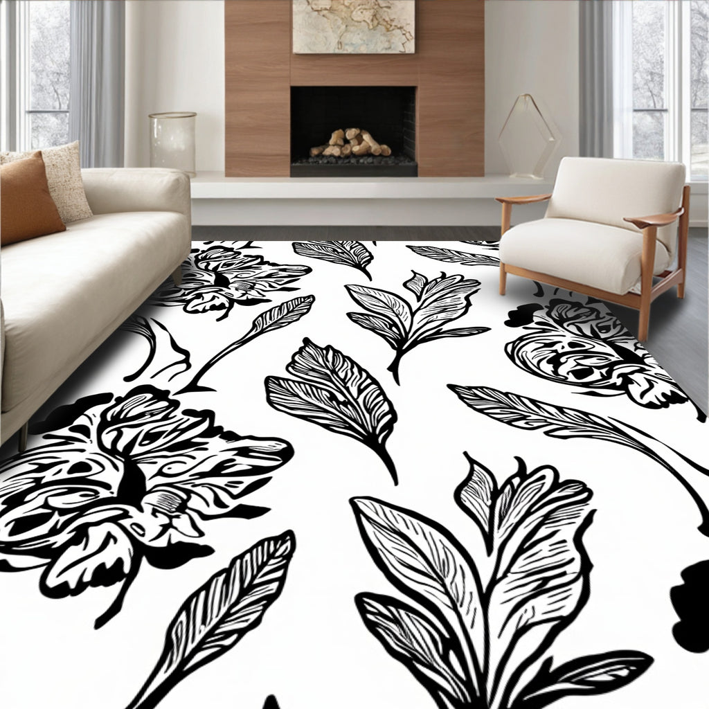 Bold Floral Feather Pattern Design Rug