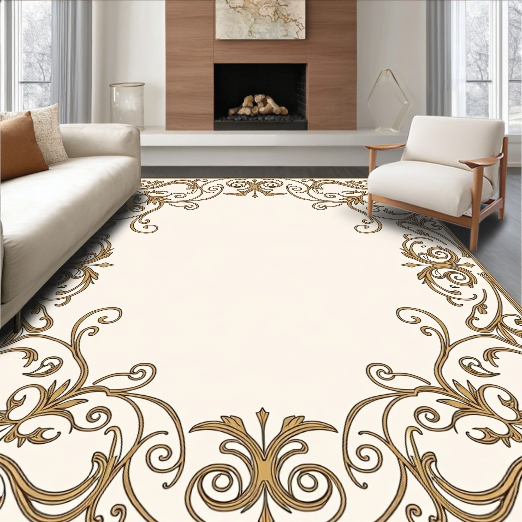 Scrollwork Golden Vintage Pattern Rug