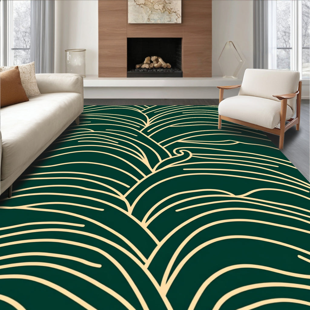 Organic Flowing Gold Line Pattern Rug