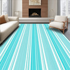 Aqua And White Vertical Stripes Rug