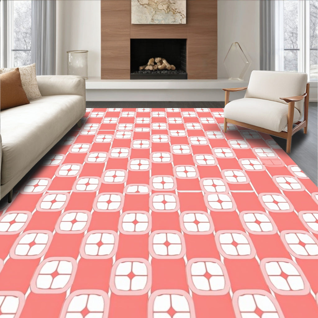 Pastel Checked Geometric Pattern Rug