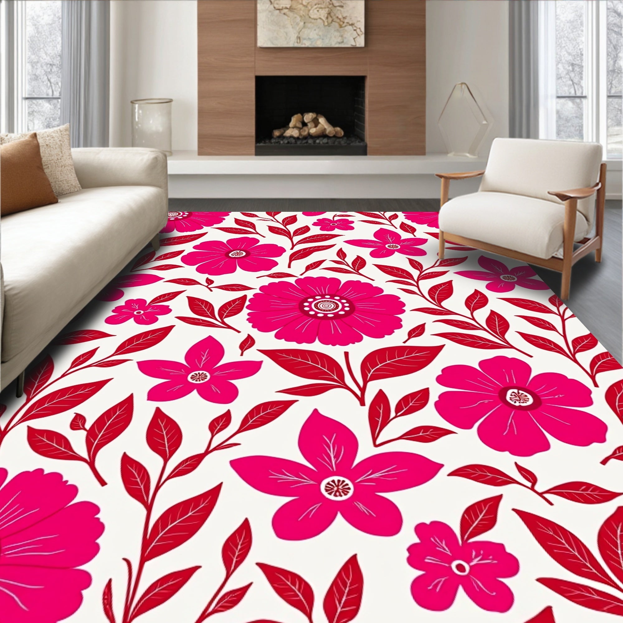 Vibrant Bold Floral Pattern Rug
