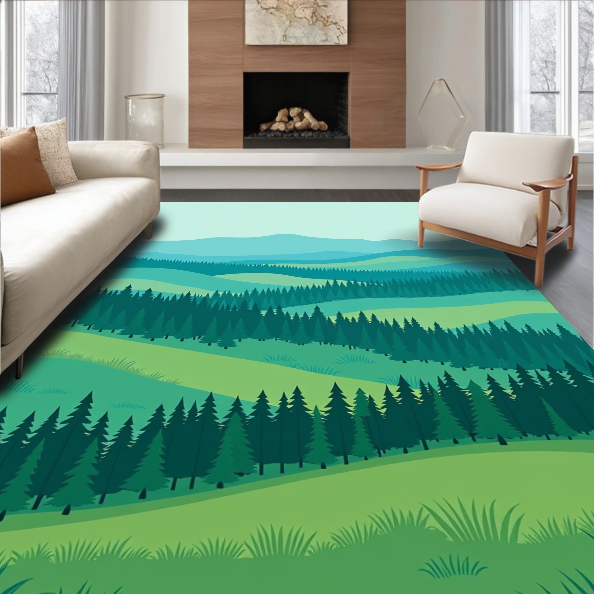 Layered Evergreen Hills Landscape Rug