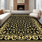 Black Gold Ornate Floral Scroll Rug