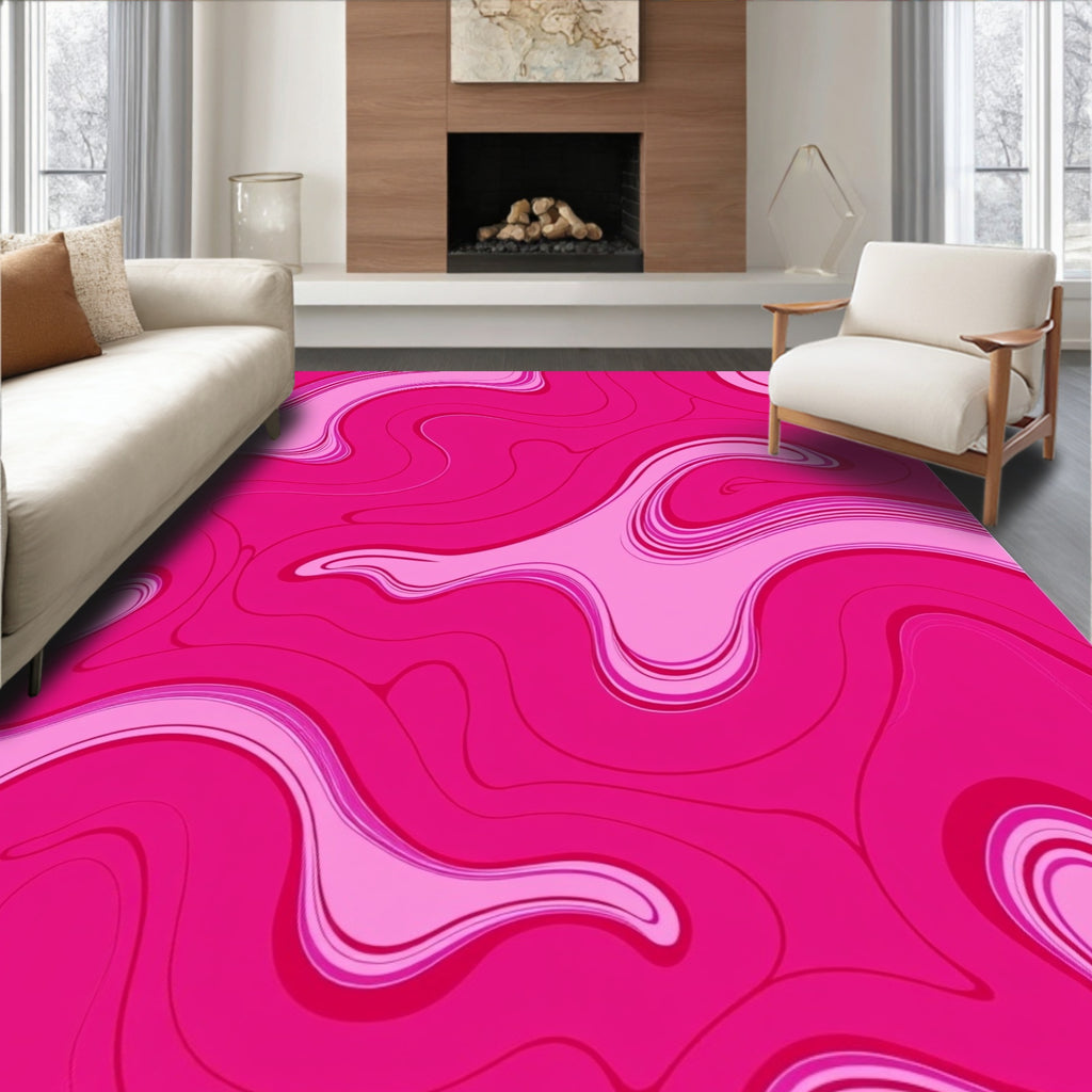 Pink Swirl Marbled Abstract Design Rug