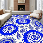 Vibrant Blue Sunburst Medallion Pattern Rug