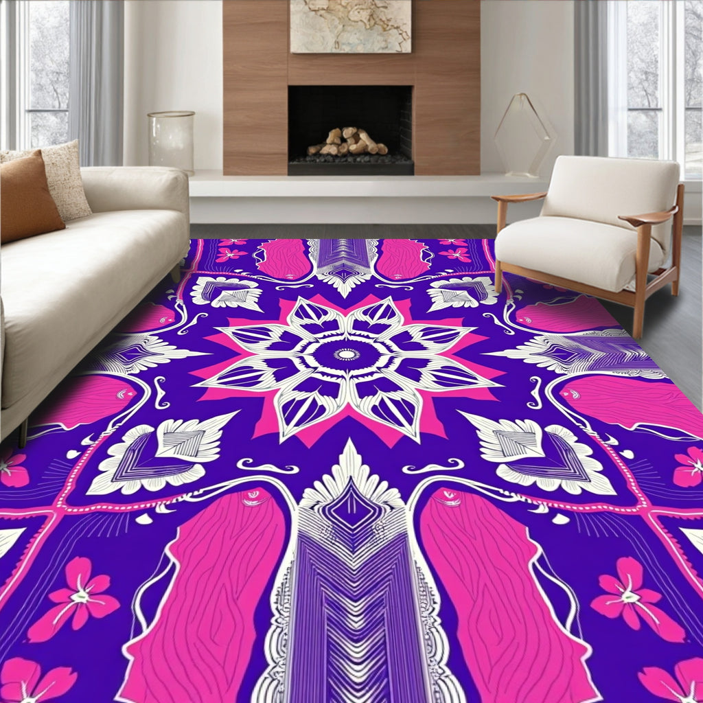 Vibrant Purple Pink Floral Mandala Rug