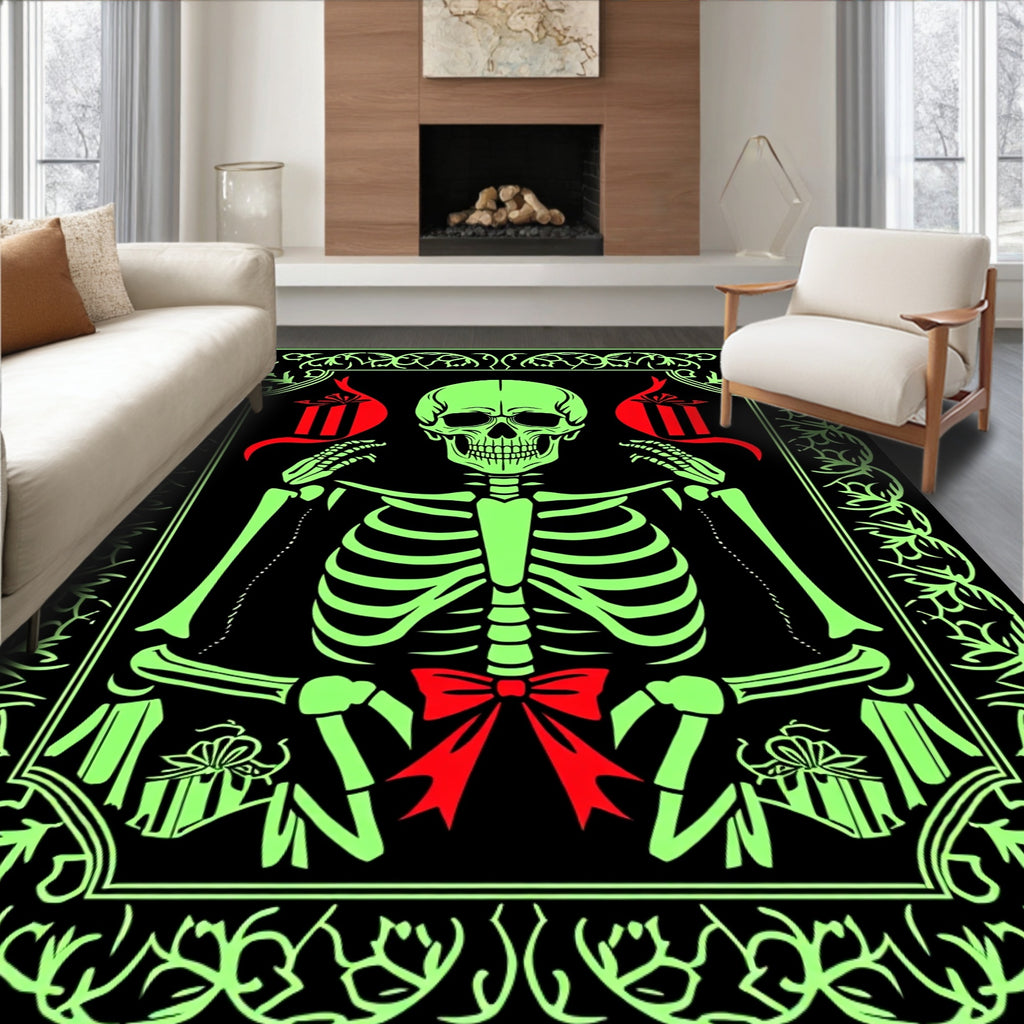 Bright Neon Skeleton Red Gift Ribbon Rug