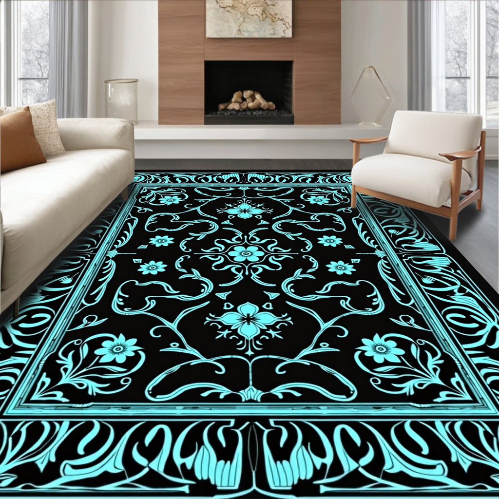 Art Nouveau Floral Border Rug Design Rug
