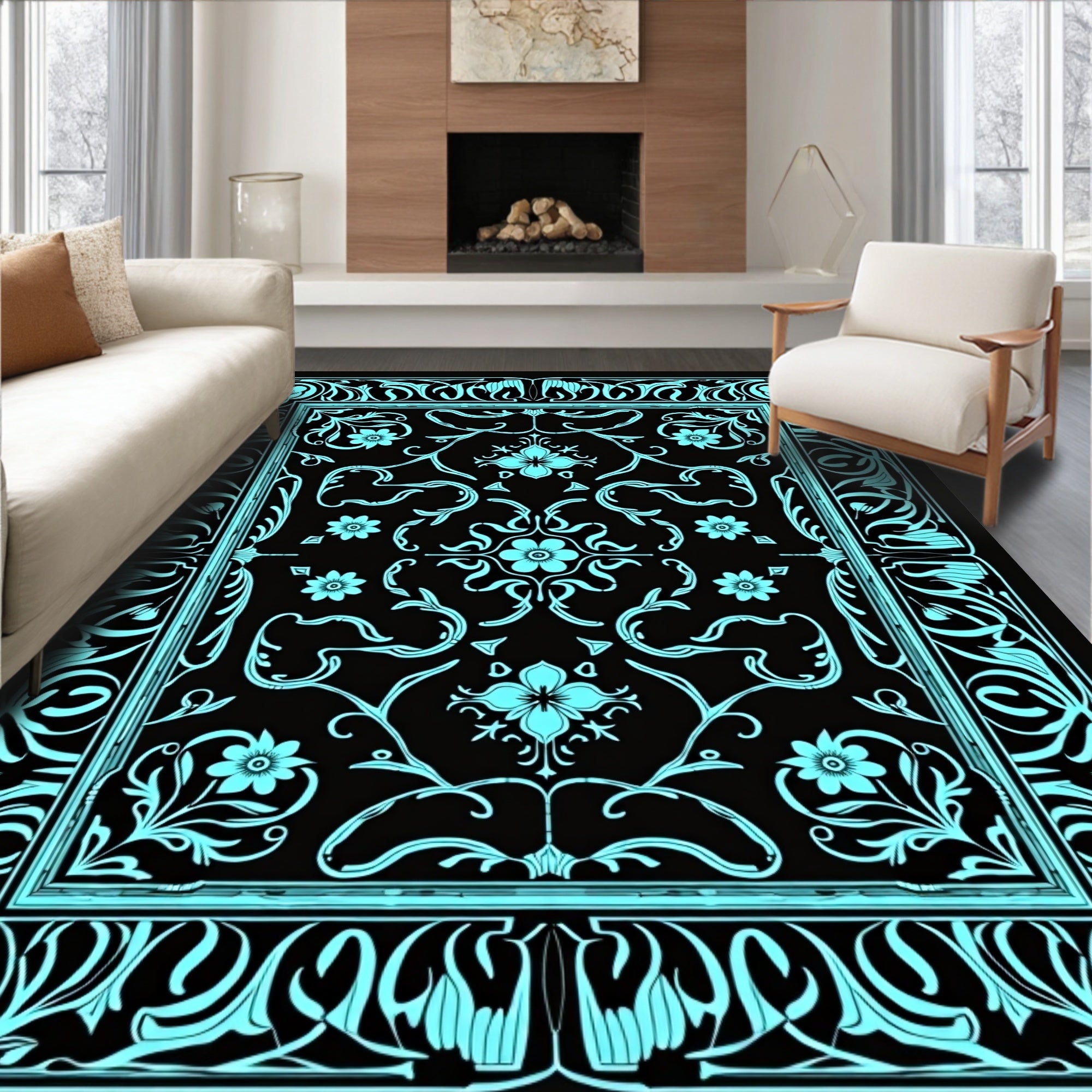 Art Nouveau Floral Border Rug Design Rug