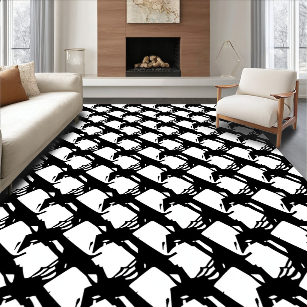 Bold Black White Geometric Tesselation Rug