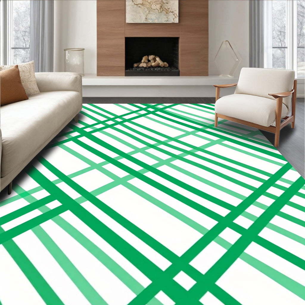 Green Intersecting Lines Pattern Rug