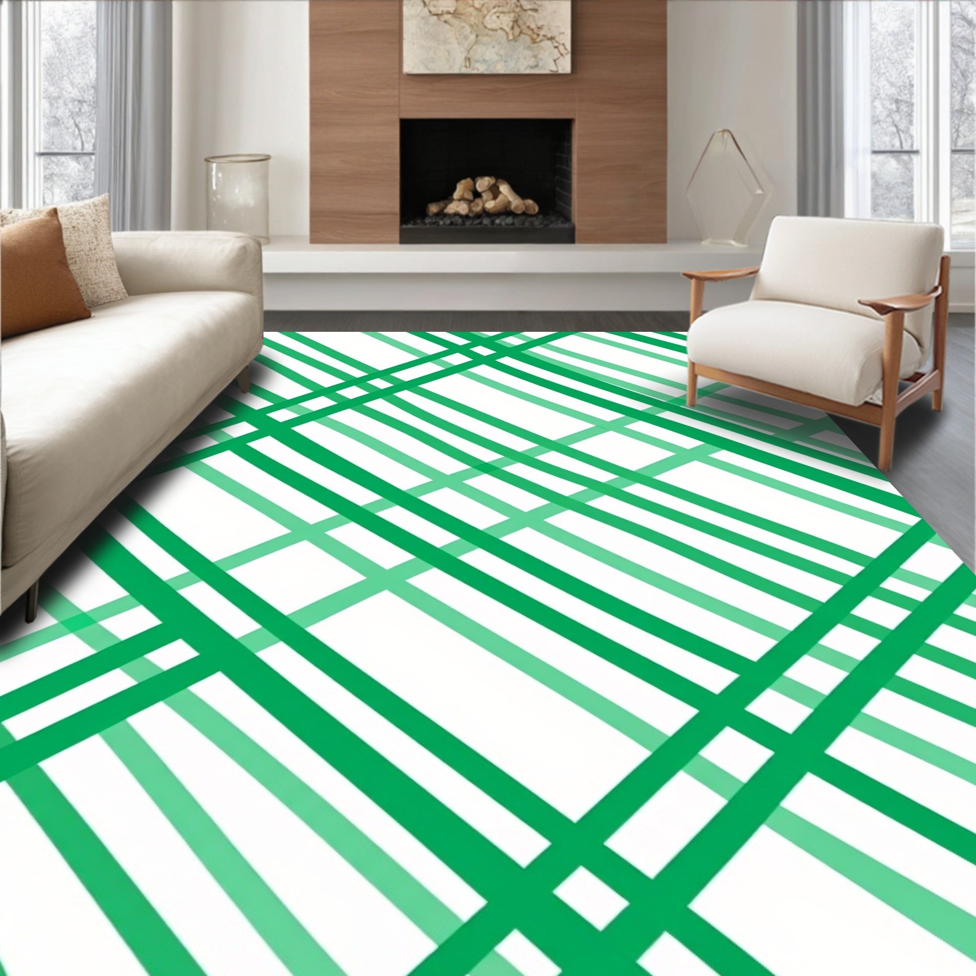 Green Intersecting Lines Pattern Rug
