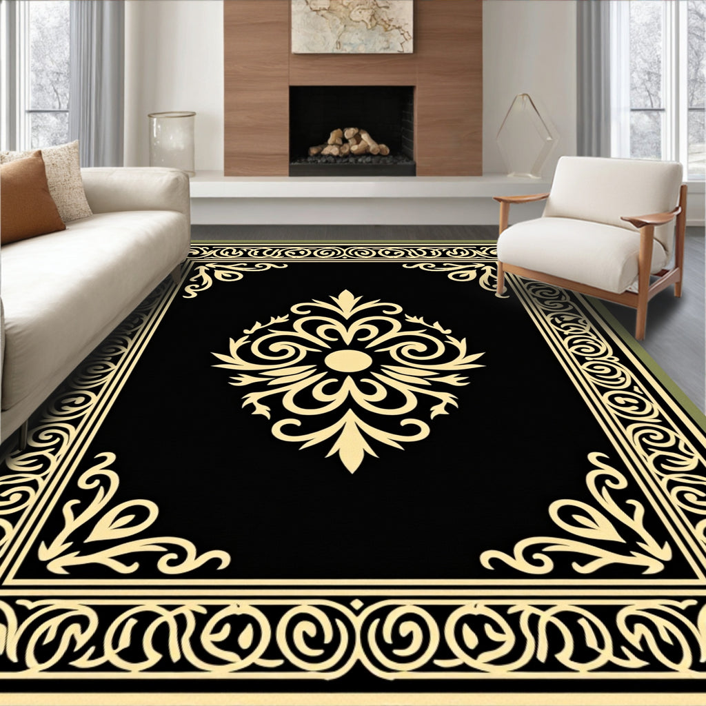 Ornate Floral Swirl Border Medallion Rug