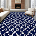 Navy White Diamond Intersecting Line Pattern Rug