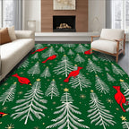 Crimson Cardinals on Pine Forest Background Rug