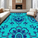 Deep Blue Floral Symmetry Rug